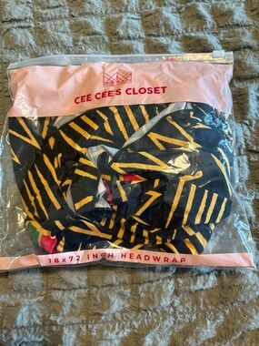 NWT Cee Cee’s Closet Headwrap African Print Ankara Black Gold 18x72 Wrap (0661)